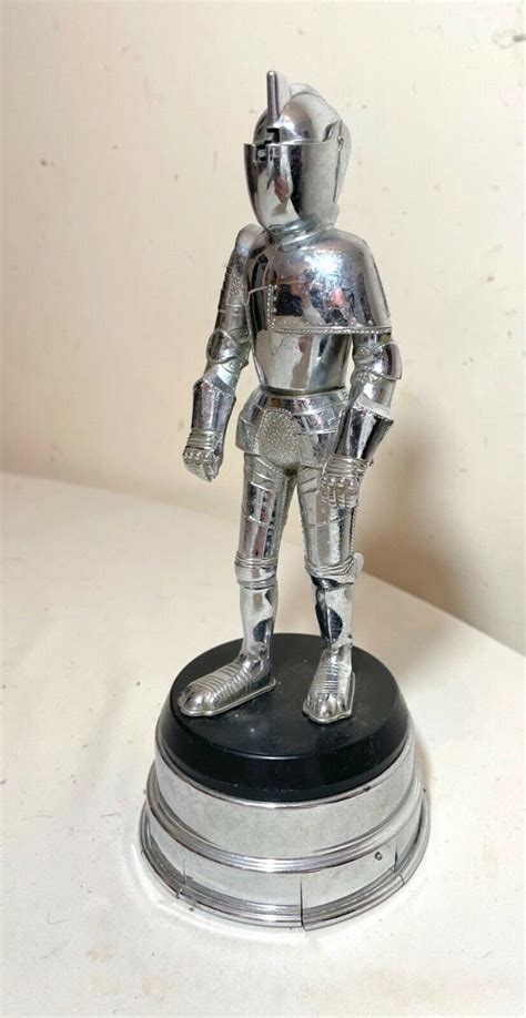 steel knight lighter music box|vintage metal chrome medieval knight figural table lighter music box.